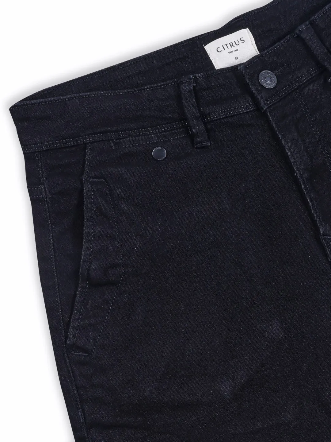 Black Plain Denim Shorts