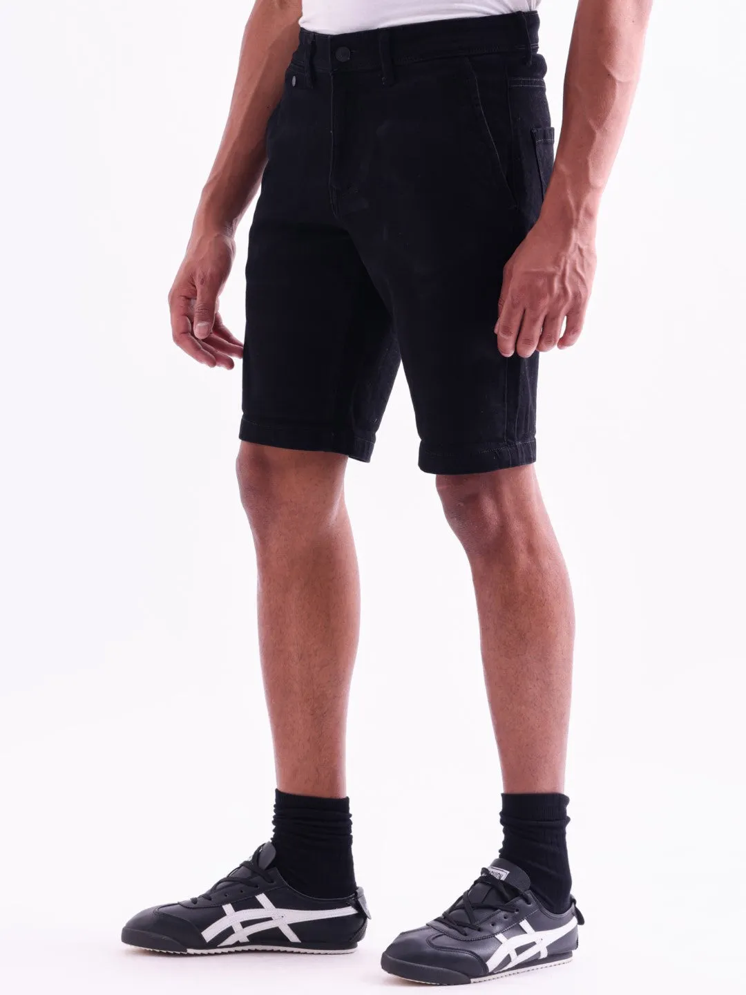 Black Plain Denim Shorts