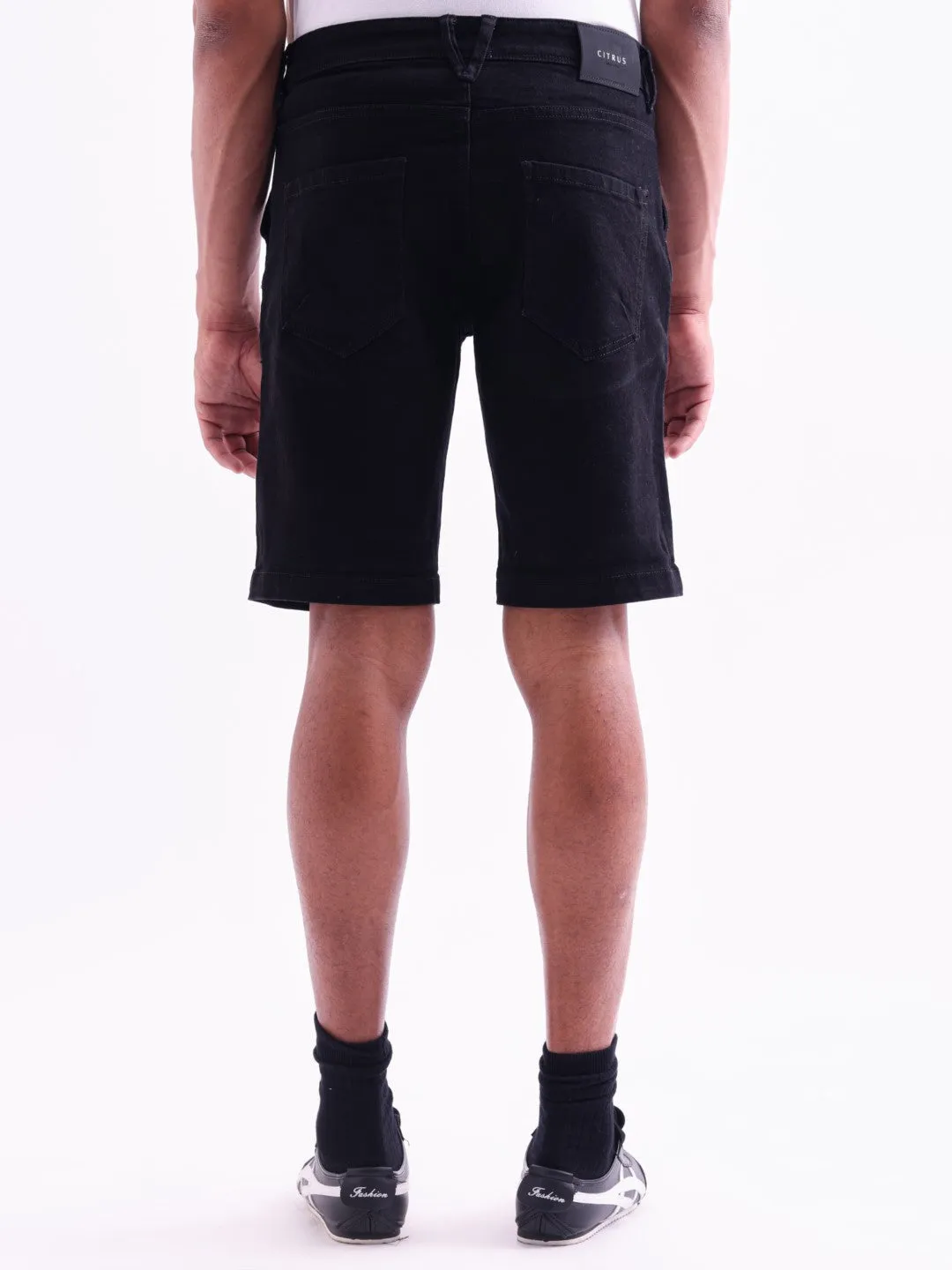 Black Plain Denim Shorts