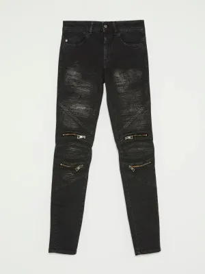 Black Zip Knee Biker Jeans