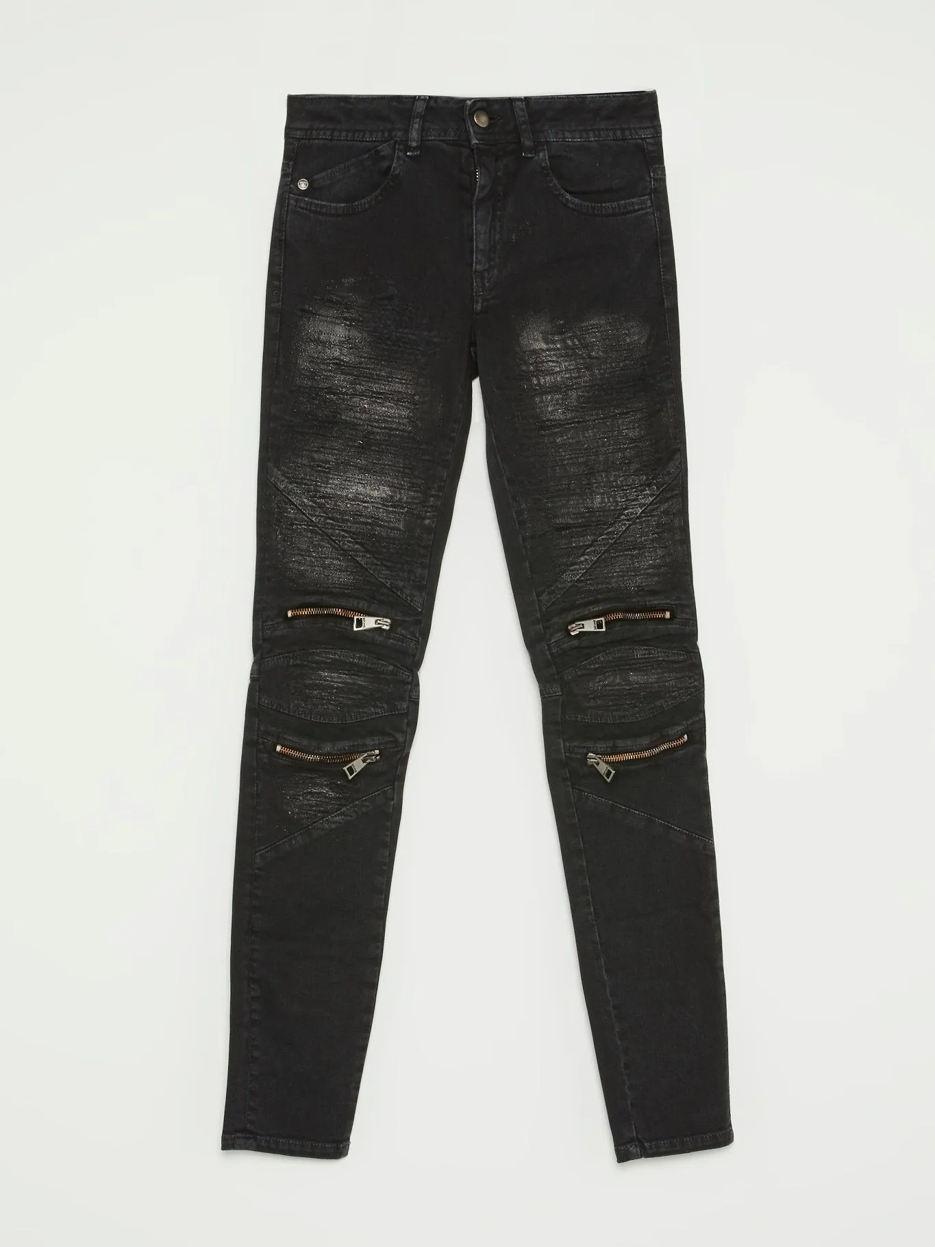Black Zip Knee Biker Jeans