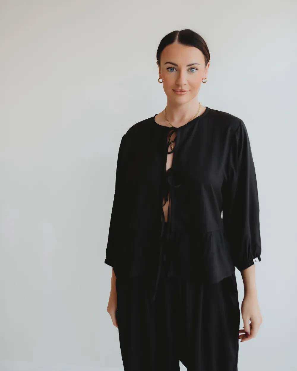 Blake Black Viscose Tie Blouse Top