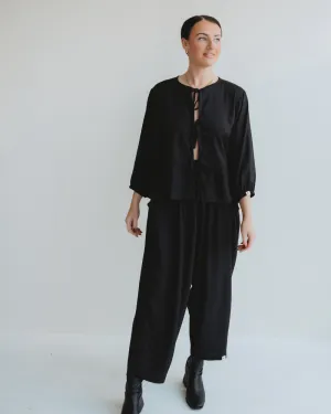 Blake Black Viscose Tie Blouse Top