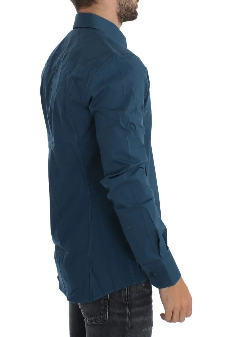 Blue Cotton Stretch SICILIA Dress Shirt