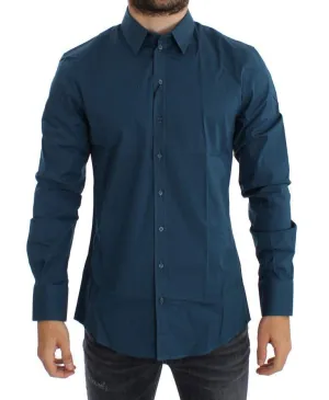 Blue Cotton Stretch SICILIA Dress Shirt