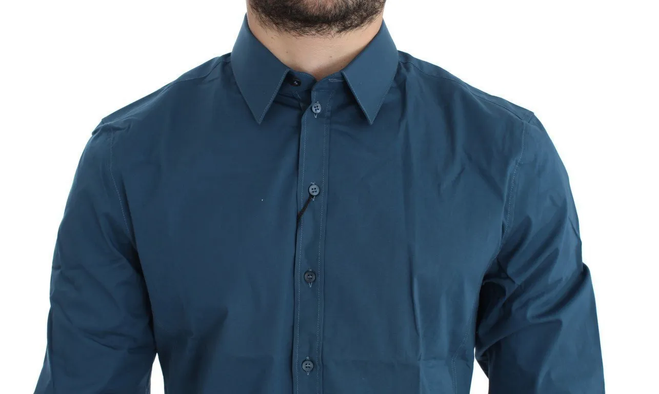 Blue Cotton Stretch SICILIA Dress Shirt