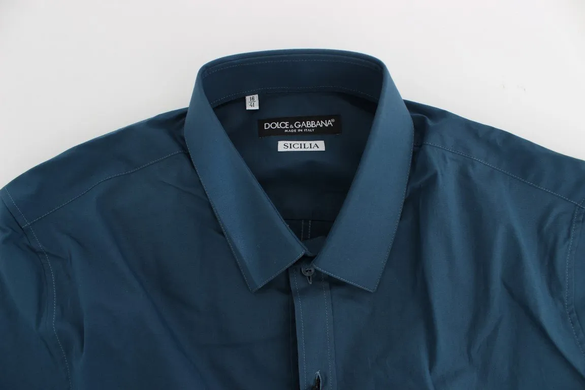 Blue Cotton Stretch SICILIA Dress Shirt