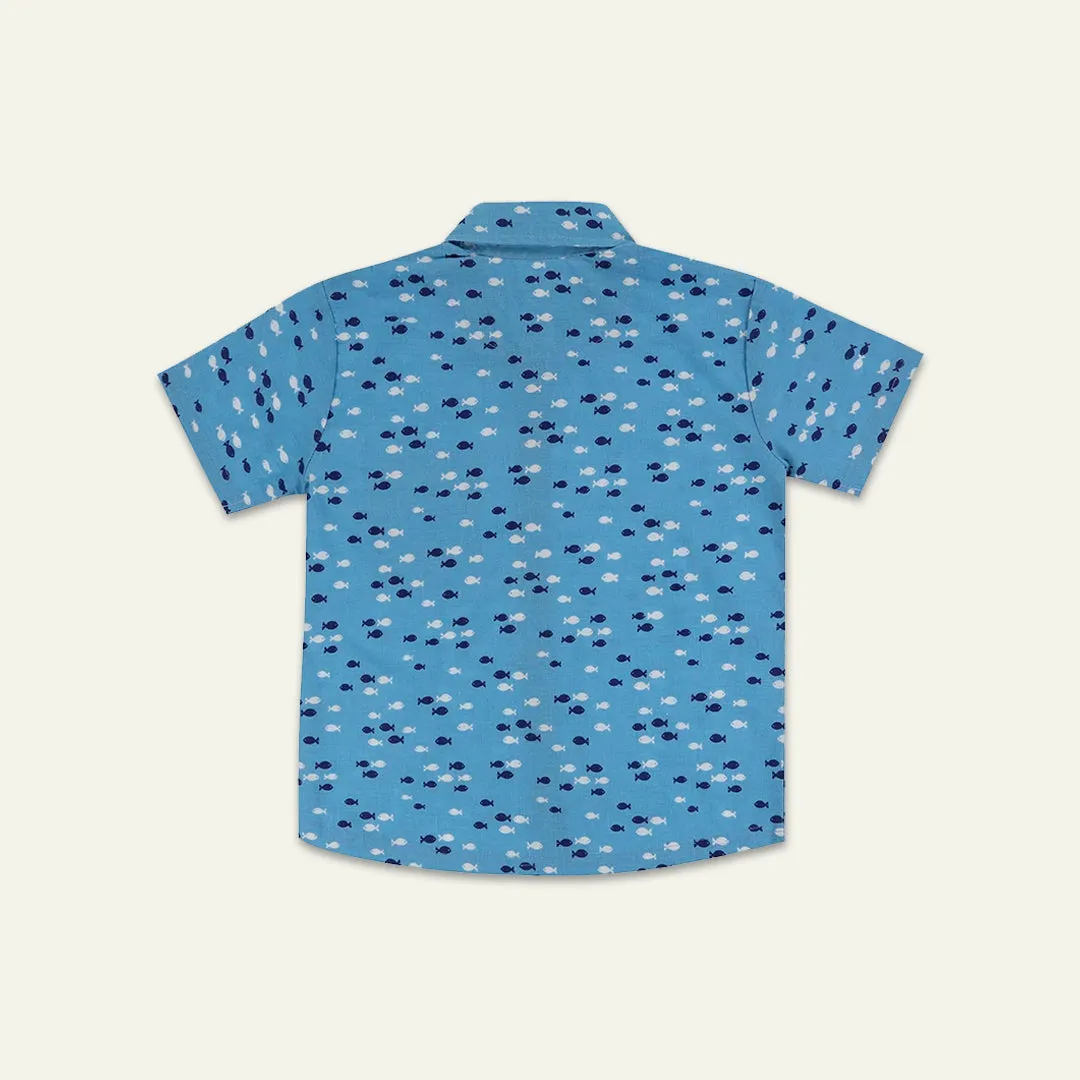 Blue Fish Print Shirt
