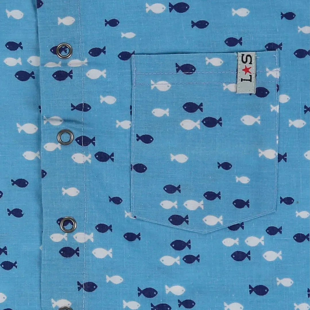 Blue Fish Print Shirt