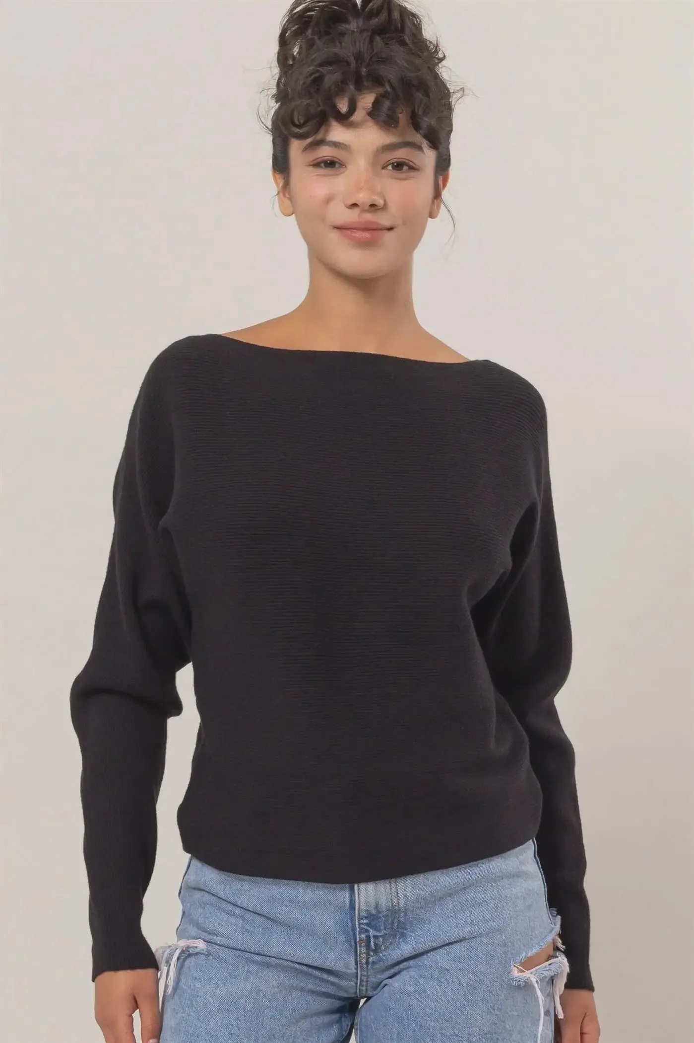 BOAK NECKLINE LONG SLEEVE SWEATER