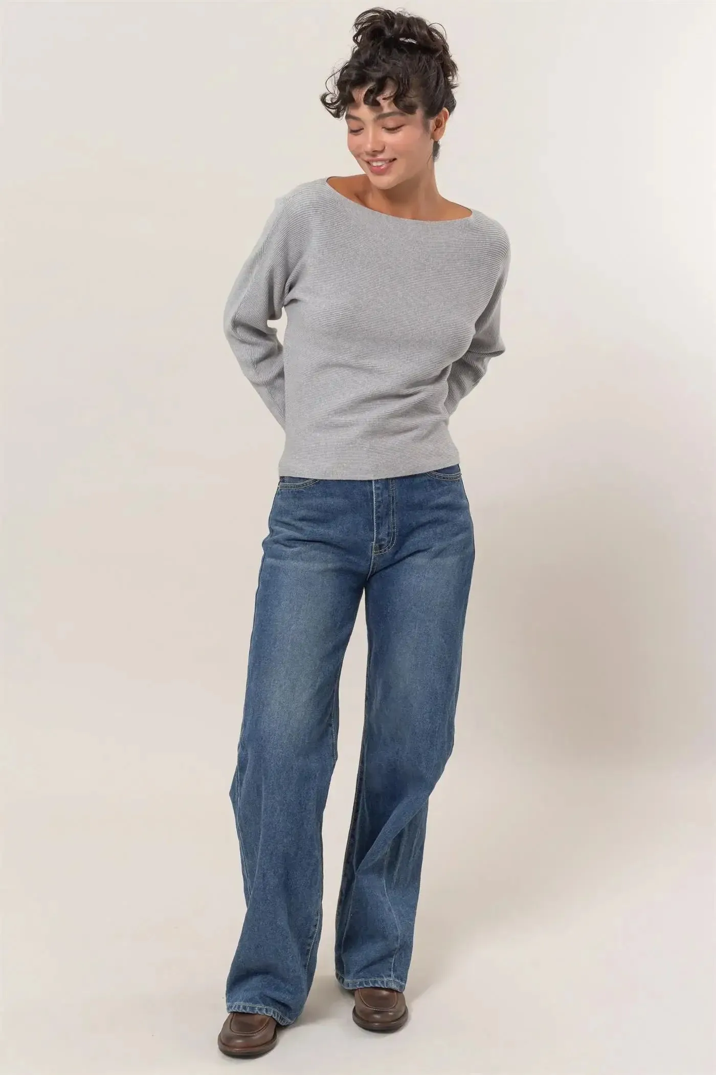 BOAK NECKLINE LONG SLEEVE SWEATER