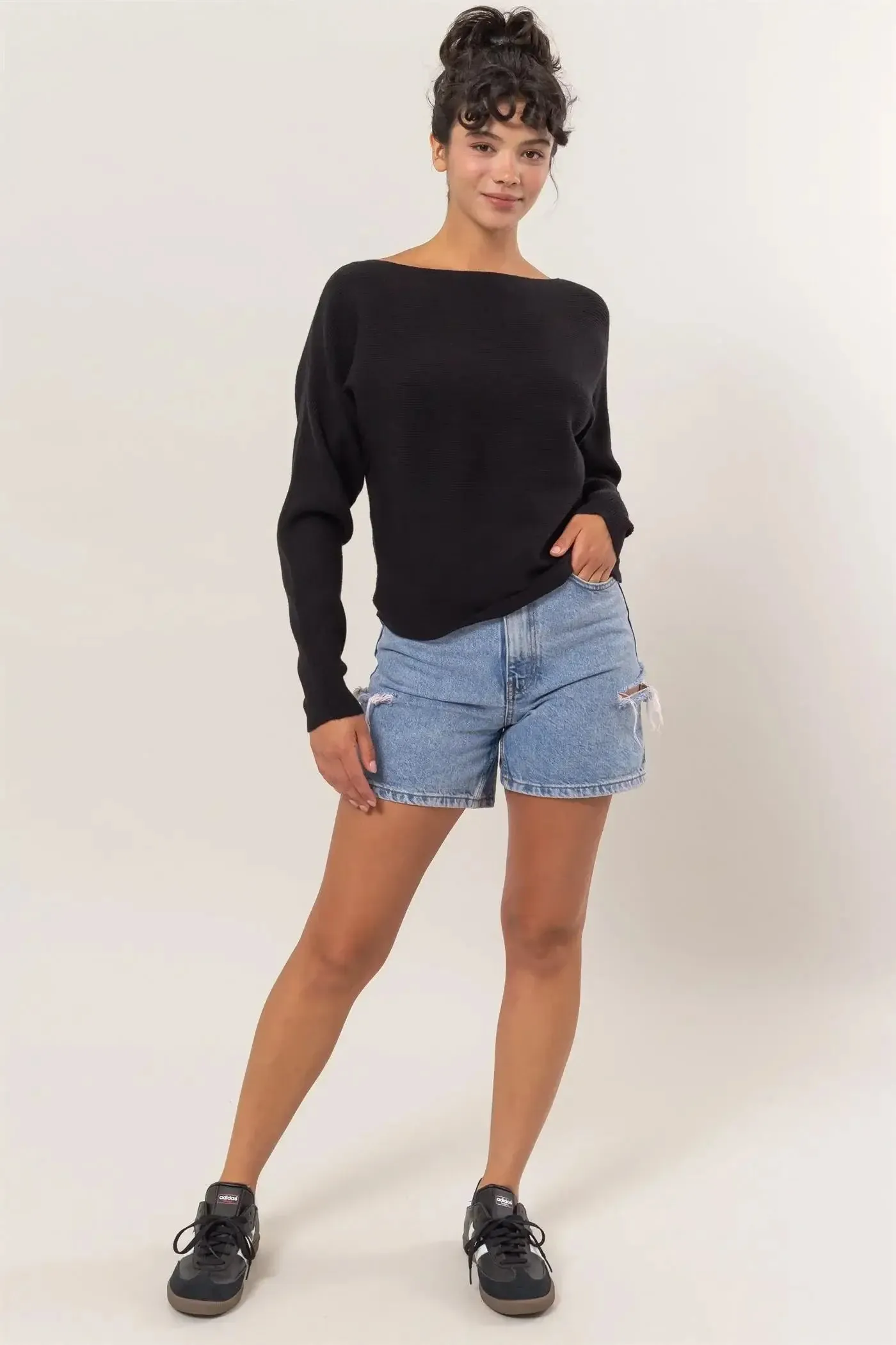 BOAK NECKLINE LONG SLEEVE SWEATER