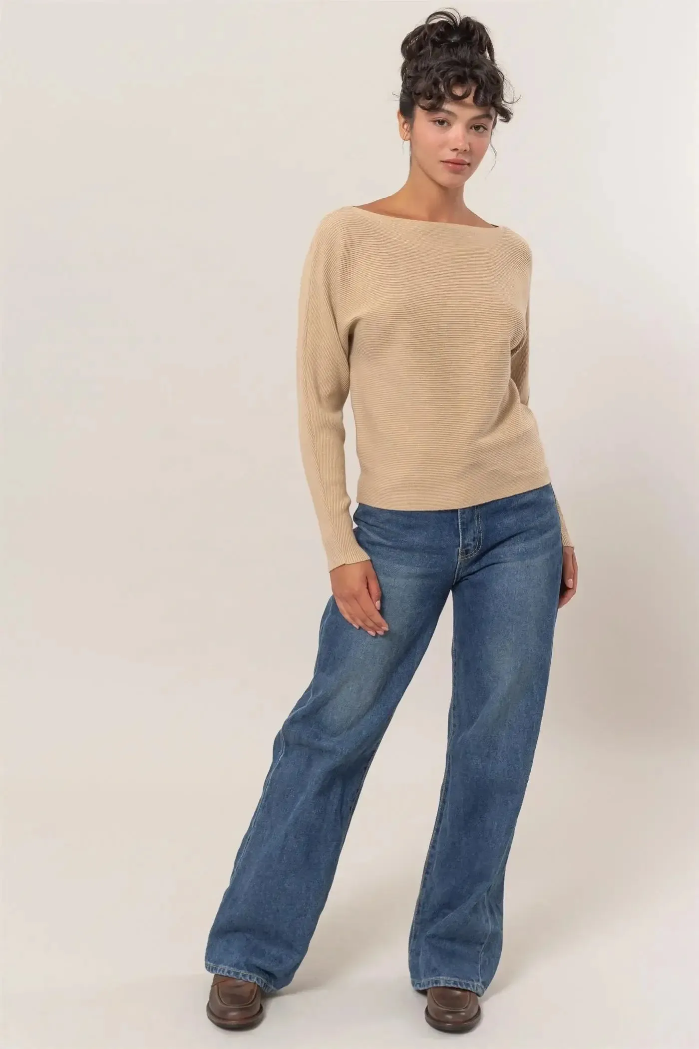 BOAK NECKLINE LONG SLEEVE SWEATER