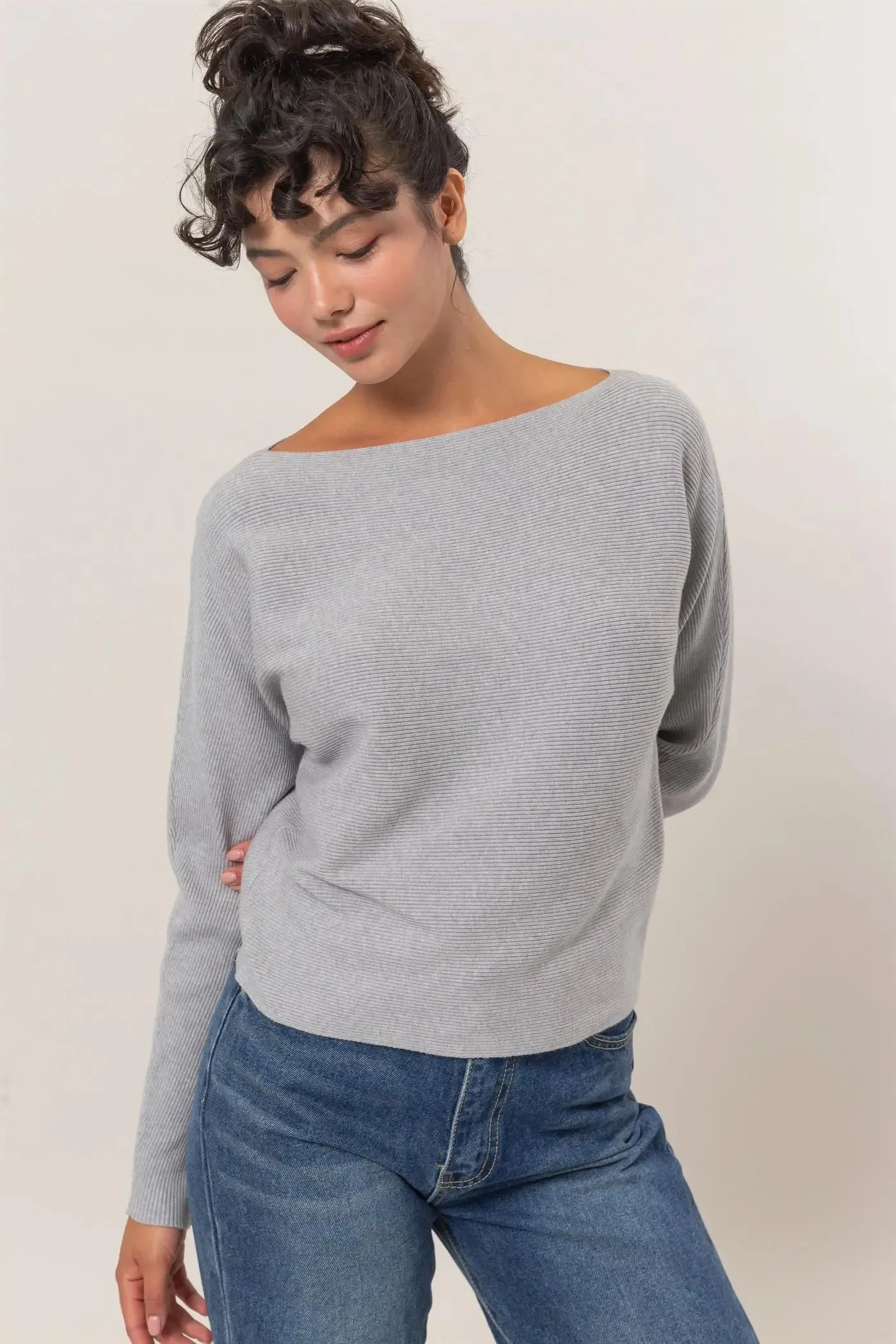 BOAK NECKLINE LONG SLEEVE SWEATER
