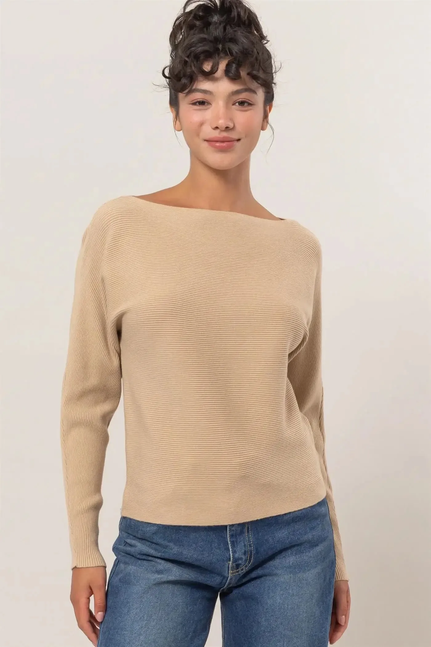 BOAK NECKLINE LONG SLEEVE SWEATER