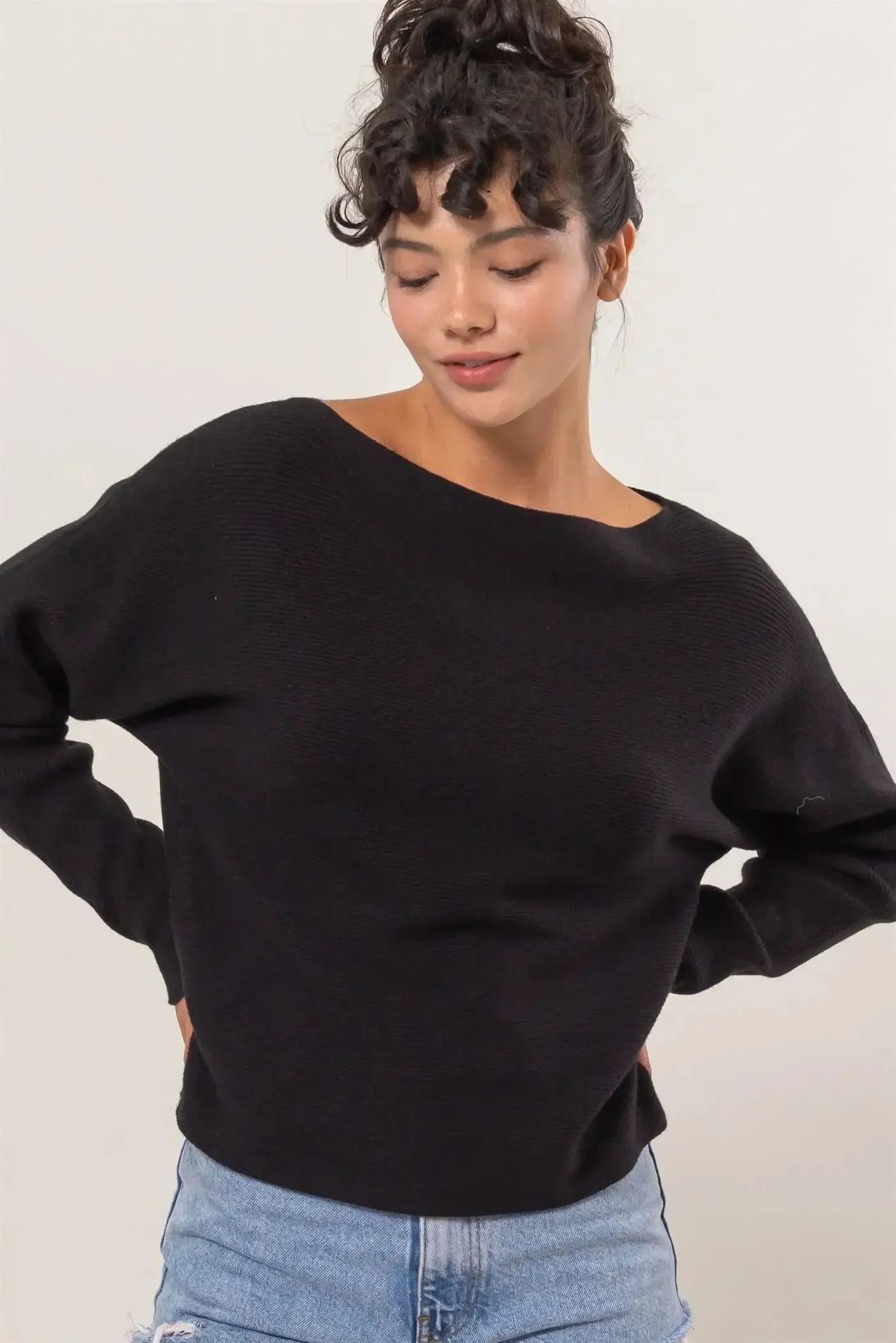 BOAK NECKLINE LONG SLEEVE SWEATER