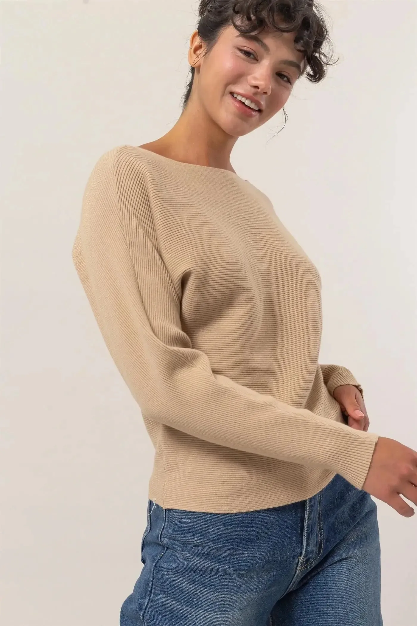 BOAK NECKLINE LONG SLEEVE SWEATER