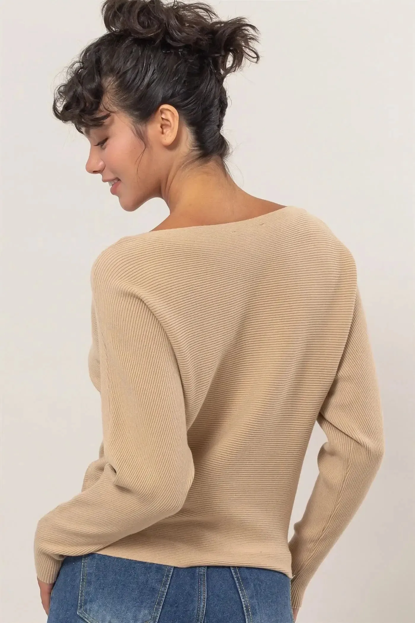 BOAK NECKLINE LONG SLEEVE SWEATER