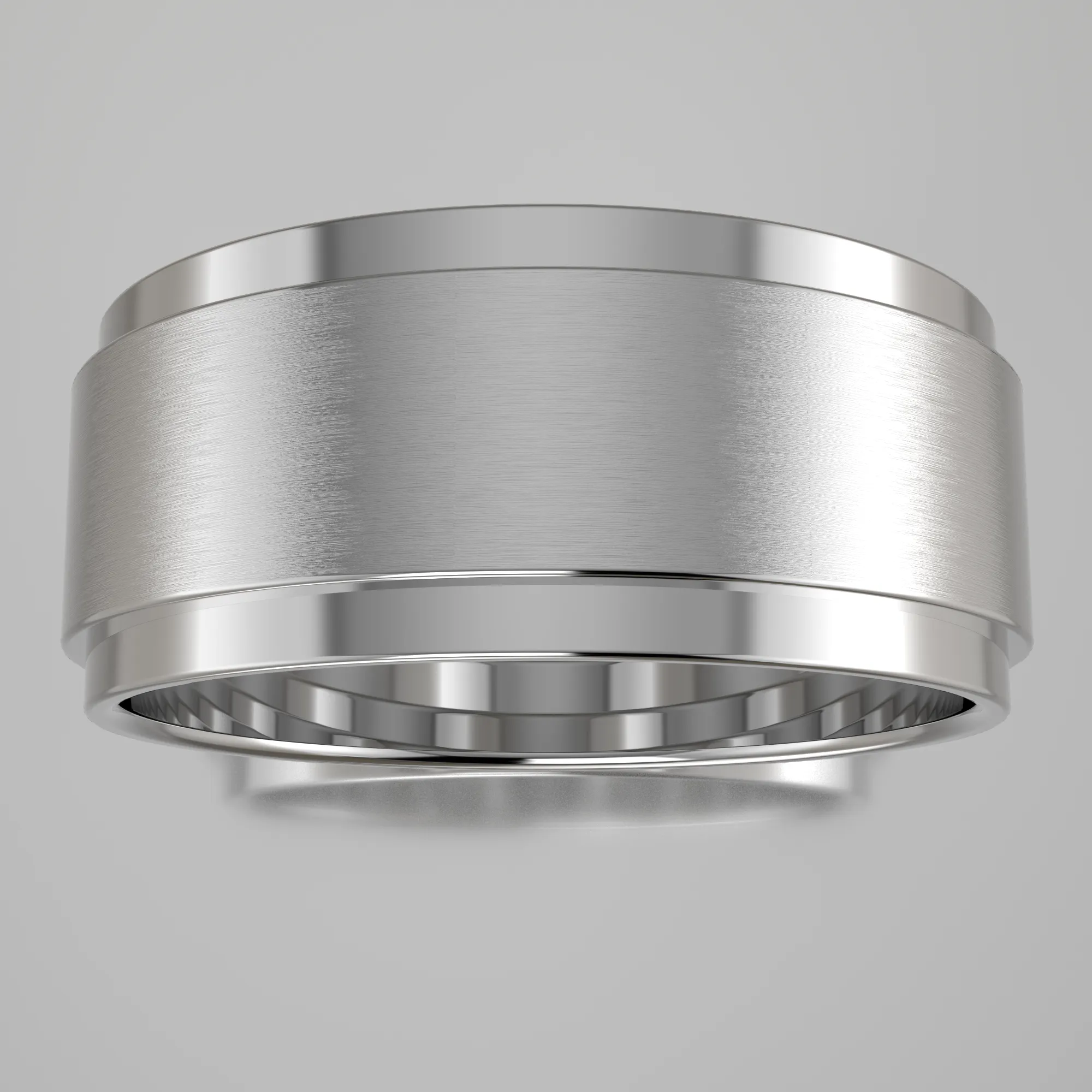 Brushed White Gold 8mm Step Edge Wedding Band