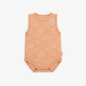 Cache-couche orange avec clémentines à bretelles larges en jersey extensible, bébé || Orange bodysuit with clementine and large straps in stretch jersey, baby