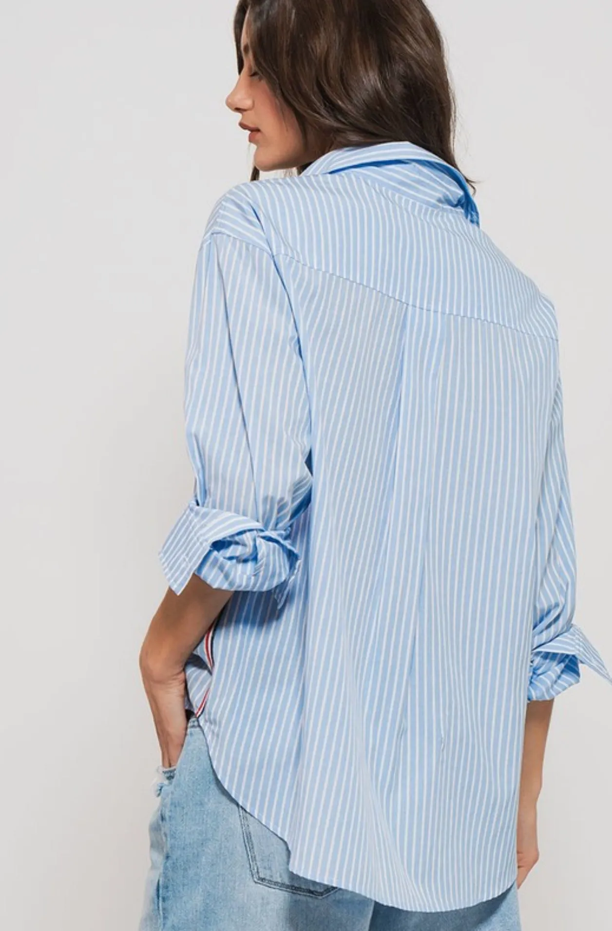 Carrie Button Down Oversized Strip Shirt