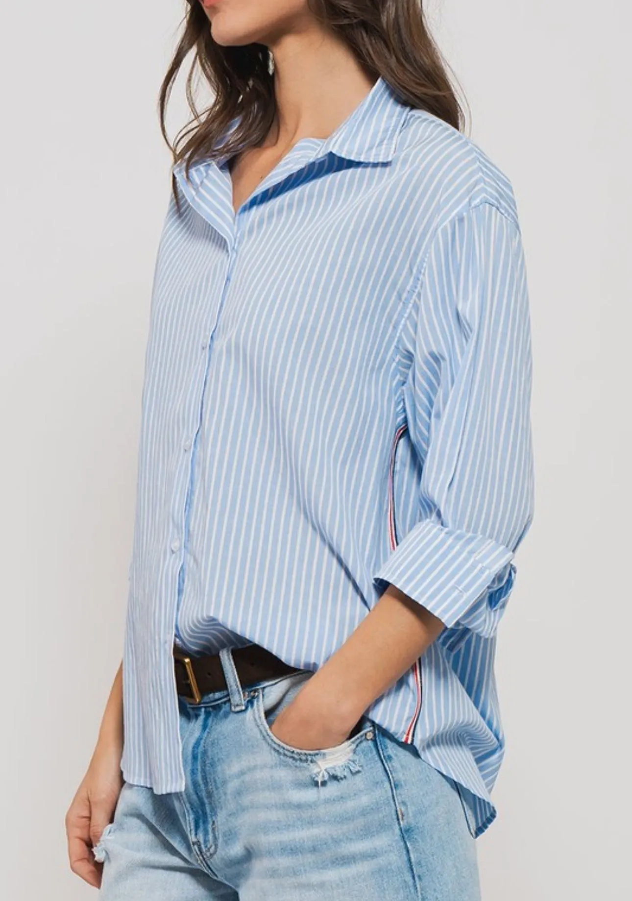 Carrie Button Down Oversized Strip Shirt