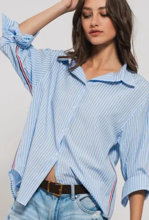 Carrie Button Down Oversized Strip Shirt