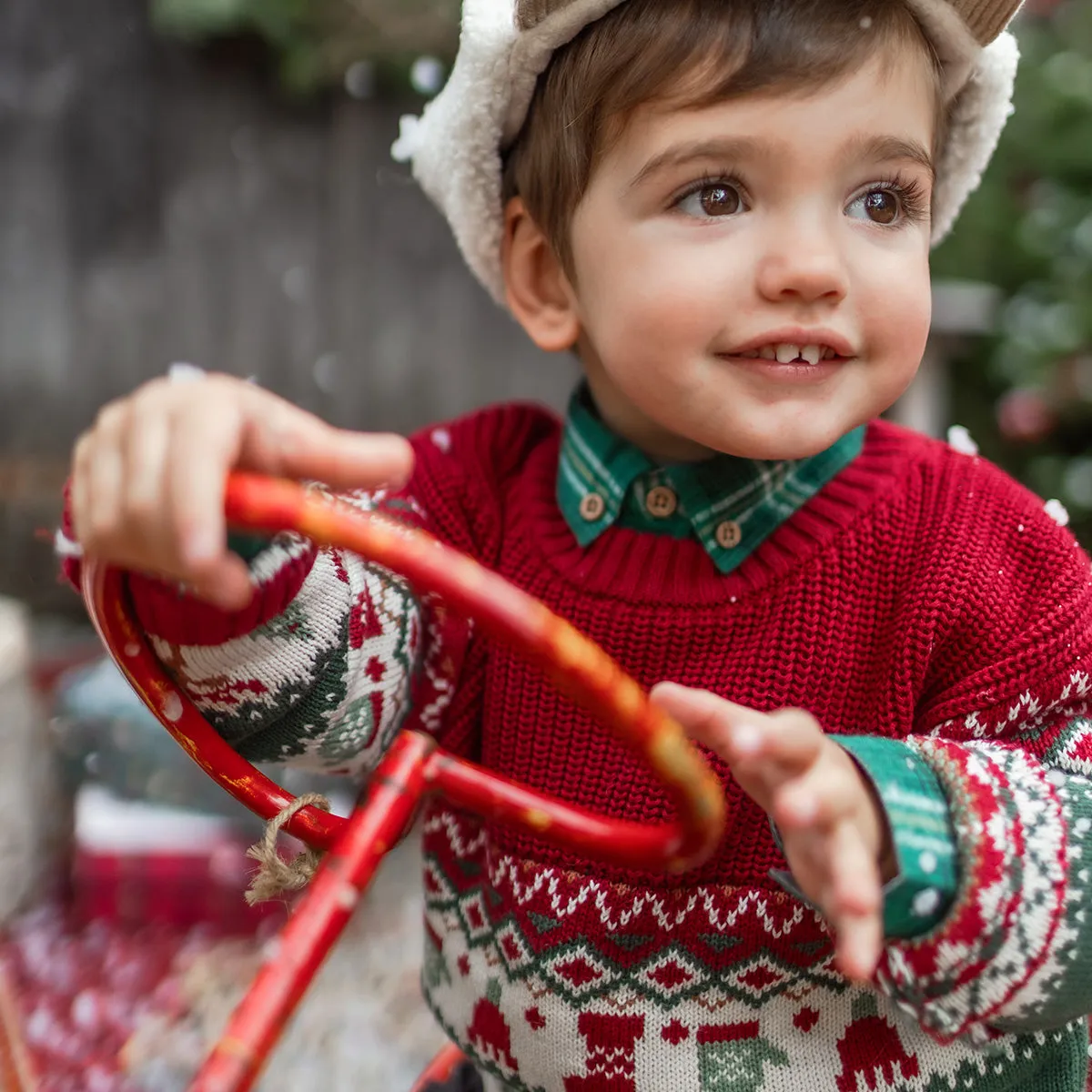 Chandail en tricot à motifs des fêtes, bébé || Knit sweater with holiday all over print, baby
