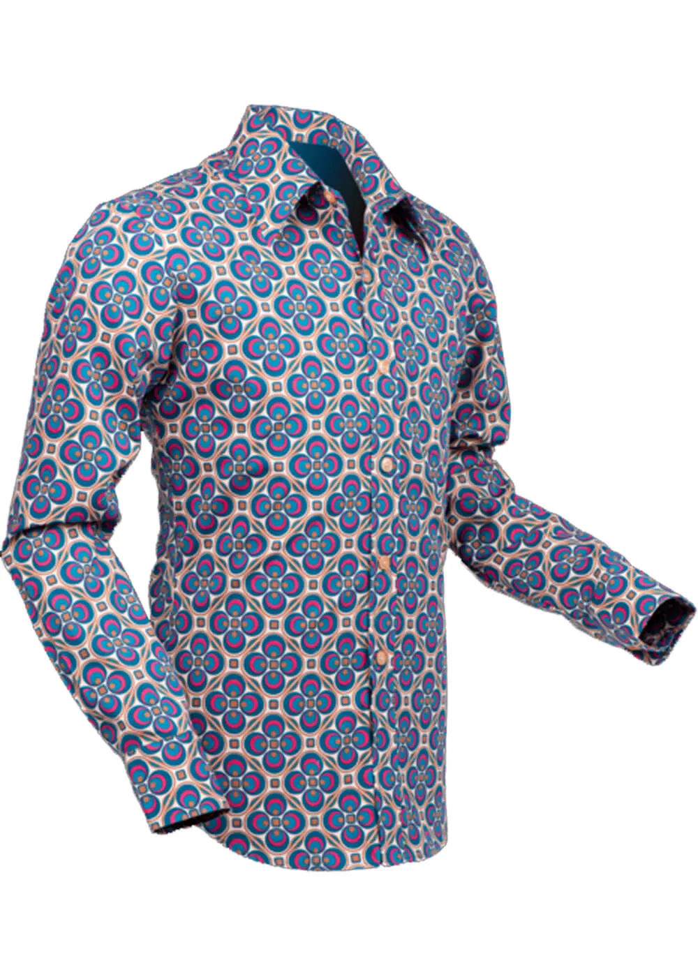 Chenaski Heren Dotsgrid 70’s Shirt Cream Petrol
