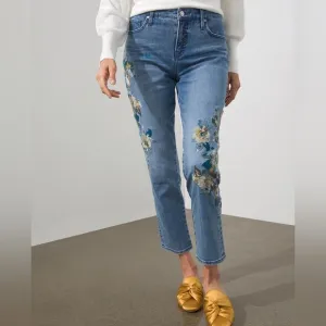Chico's So Slimming Floral Embroidered Blue Ankle Jeans- Brand New Size 8R