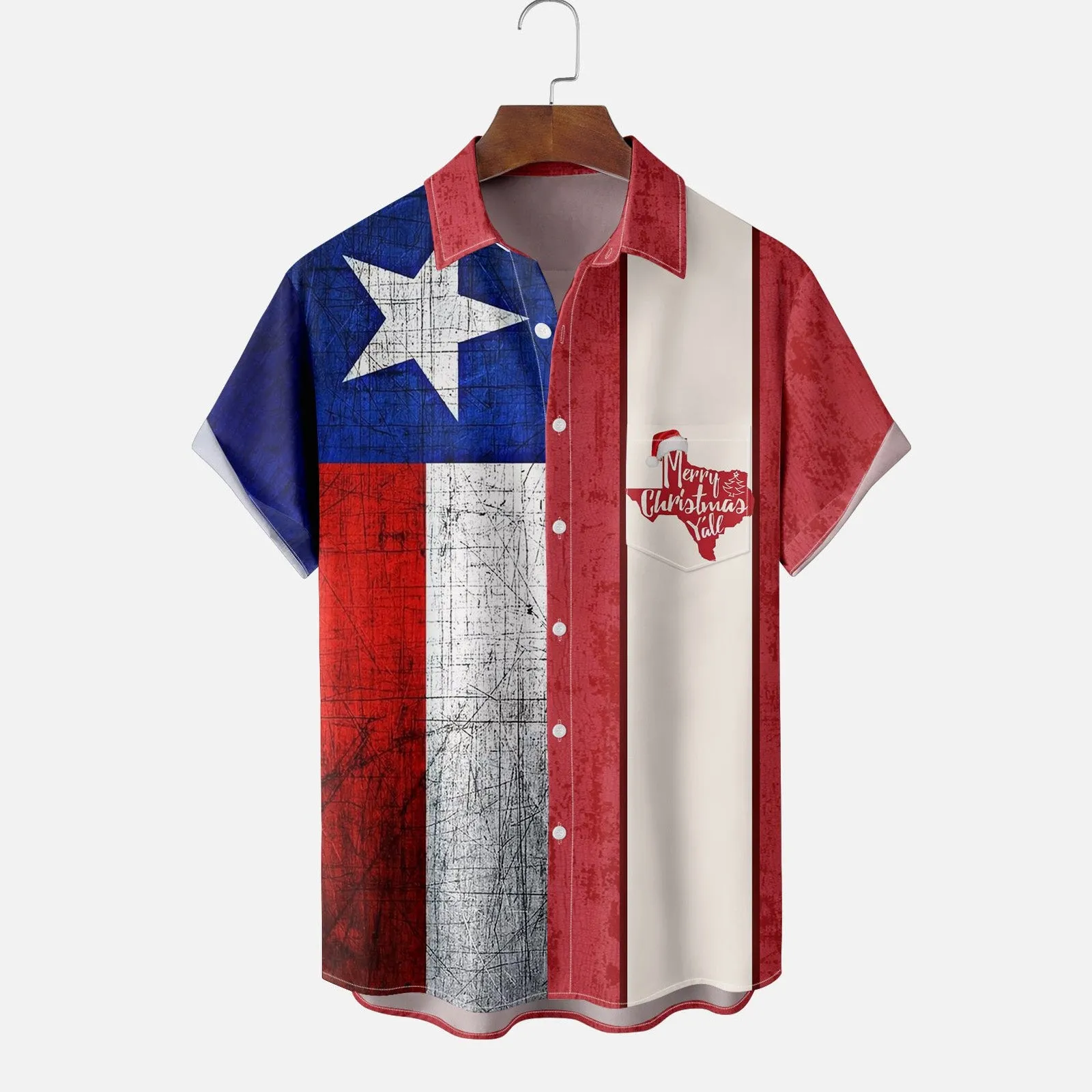 Christmas Texas Chest Pocket Bowling Shirt