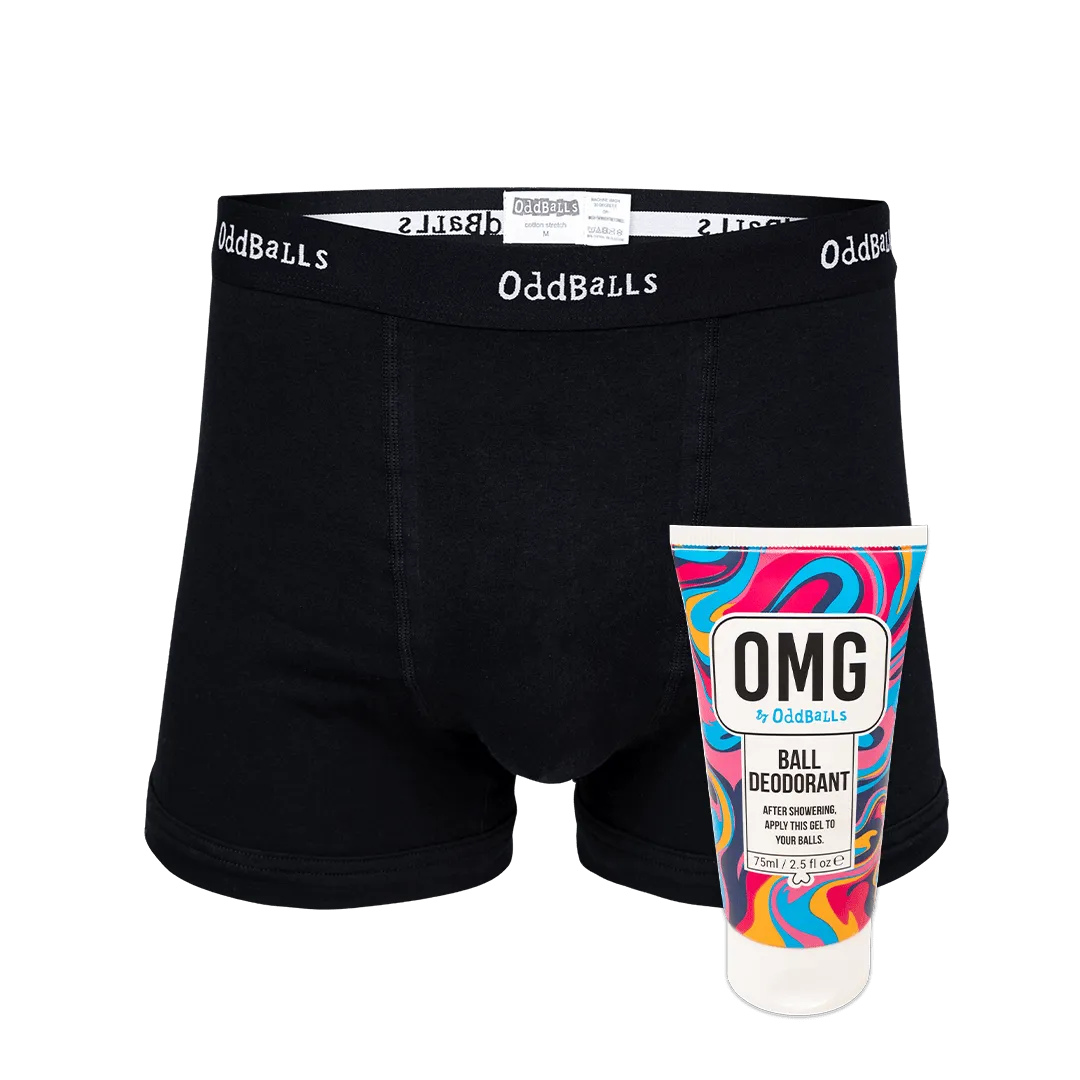 Classic Black - Mens Boxer Shorts & Ball Deodorant Bundle