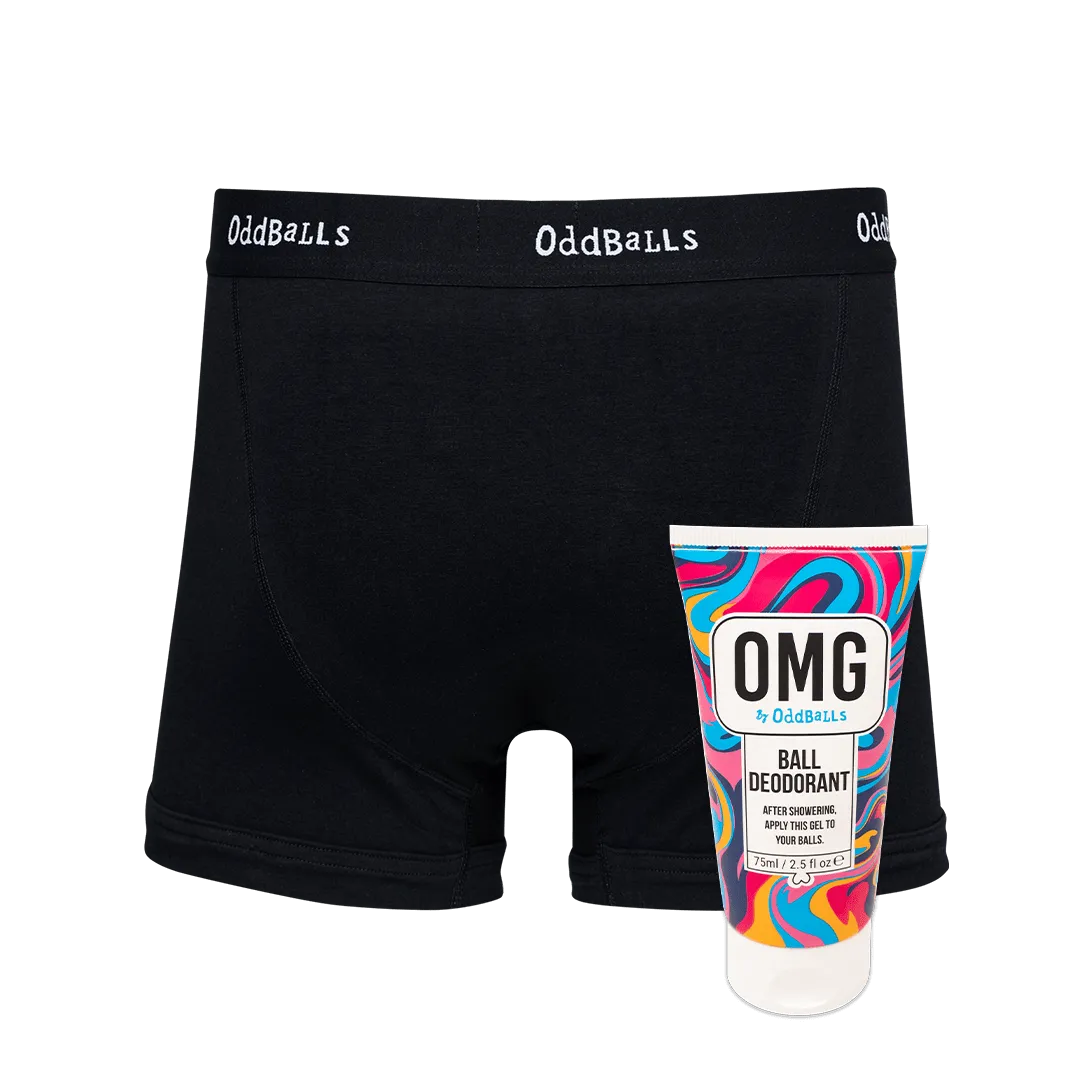 Classic Black - Mens Boxer Shorts & Ball Deodorant Bundle