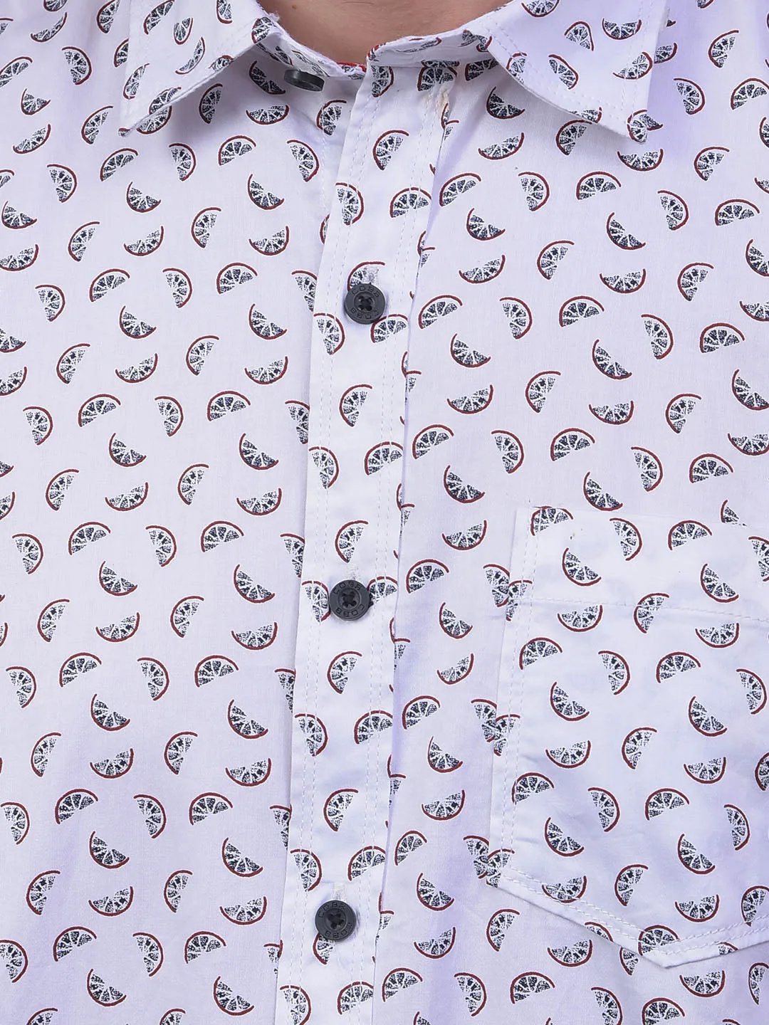 COBB WHITE PRINTED HALF-SLEEVE CASUAL SHIRT