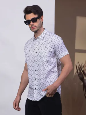 COBB WHITE PRINTED HALF-SLEEVE CASUAL SHIRT