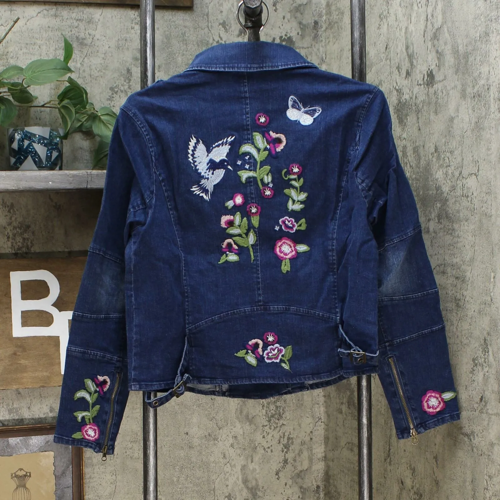 Colleen Lopez Women's Embroidered Denim Moto Jacket
