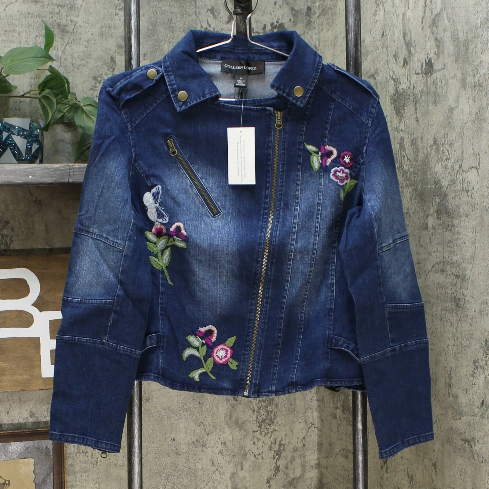 Colleen Lopez Women's Embroidered Denim Moto Jacket