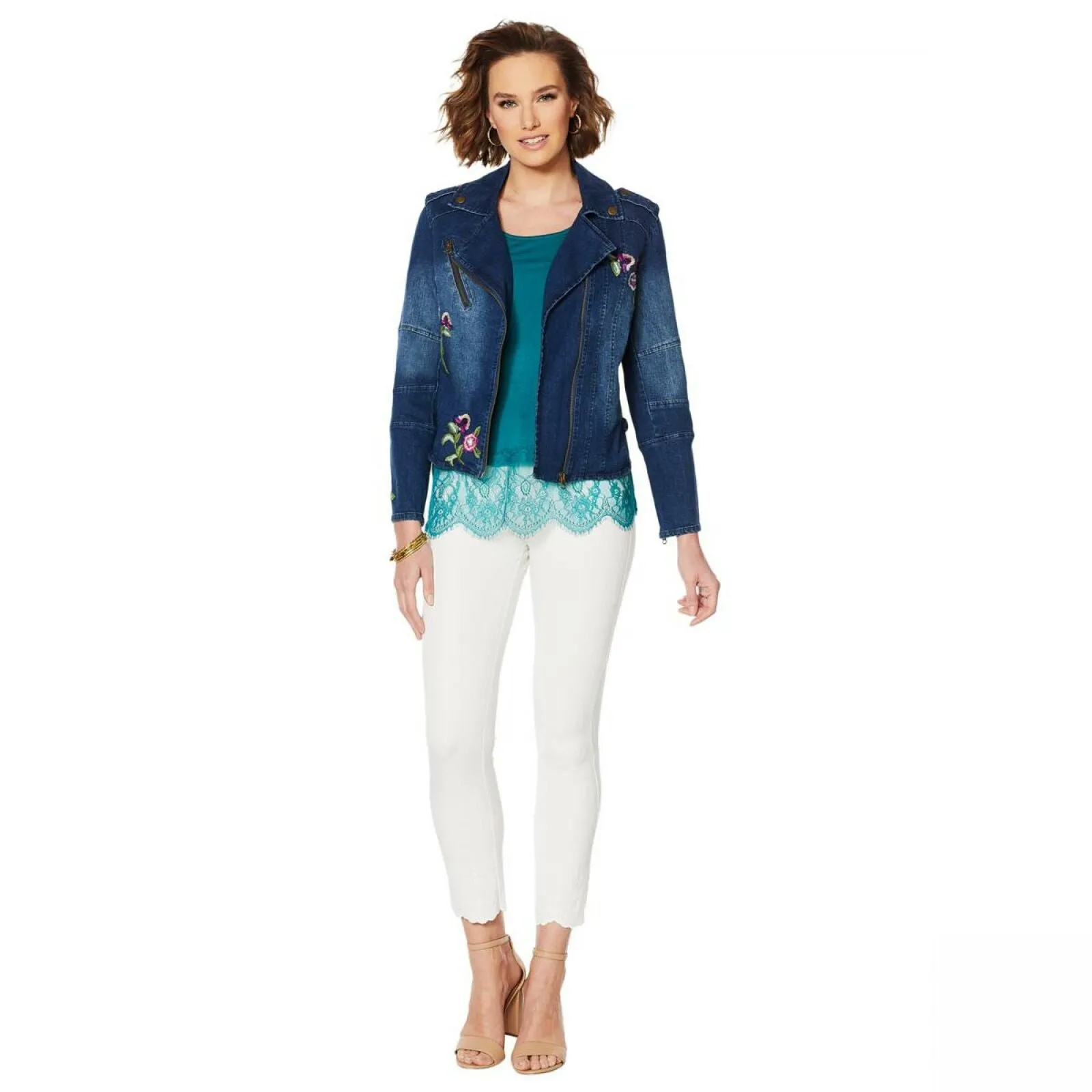 Colleen Lopez Women's Embroidered Denim Moto Jacket
