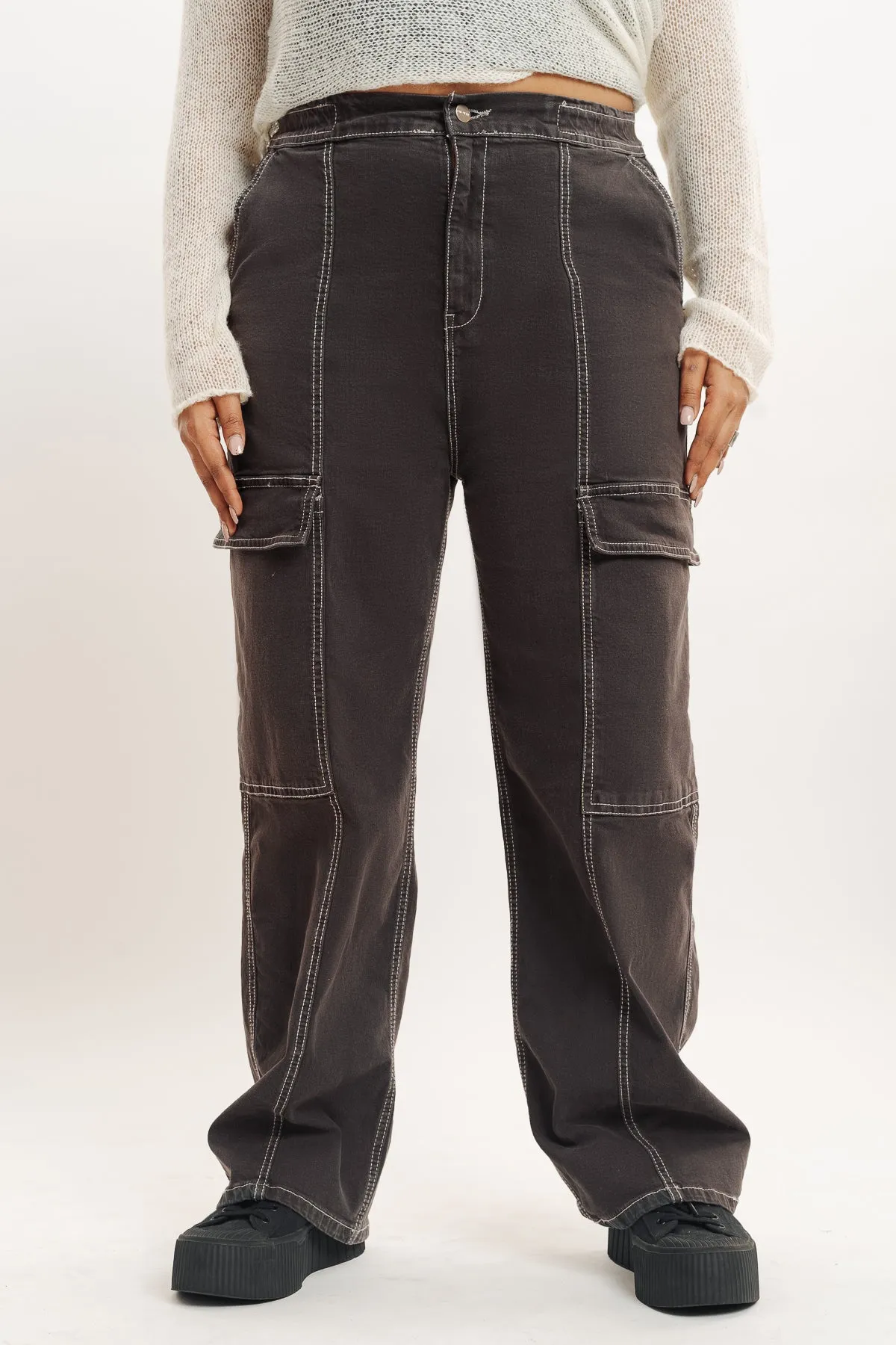 Contrast Iron Grey Cargo Jeans