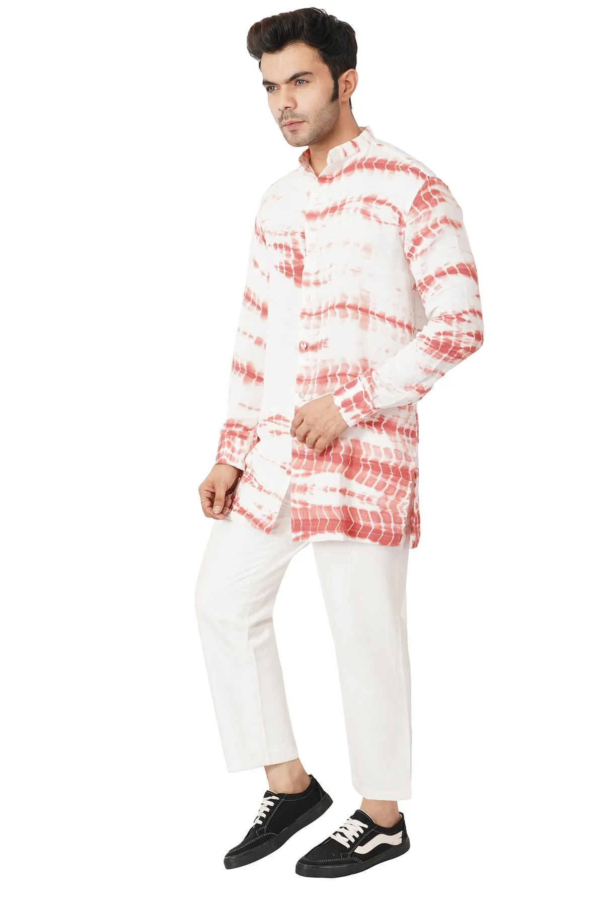 Cotton Linen Tie And Dye Men's Short Kurta