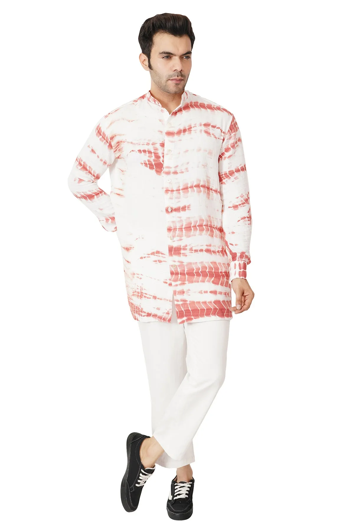 Cotton Linen Tie And Dye Men's Short Kurta
