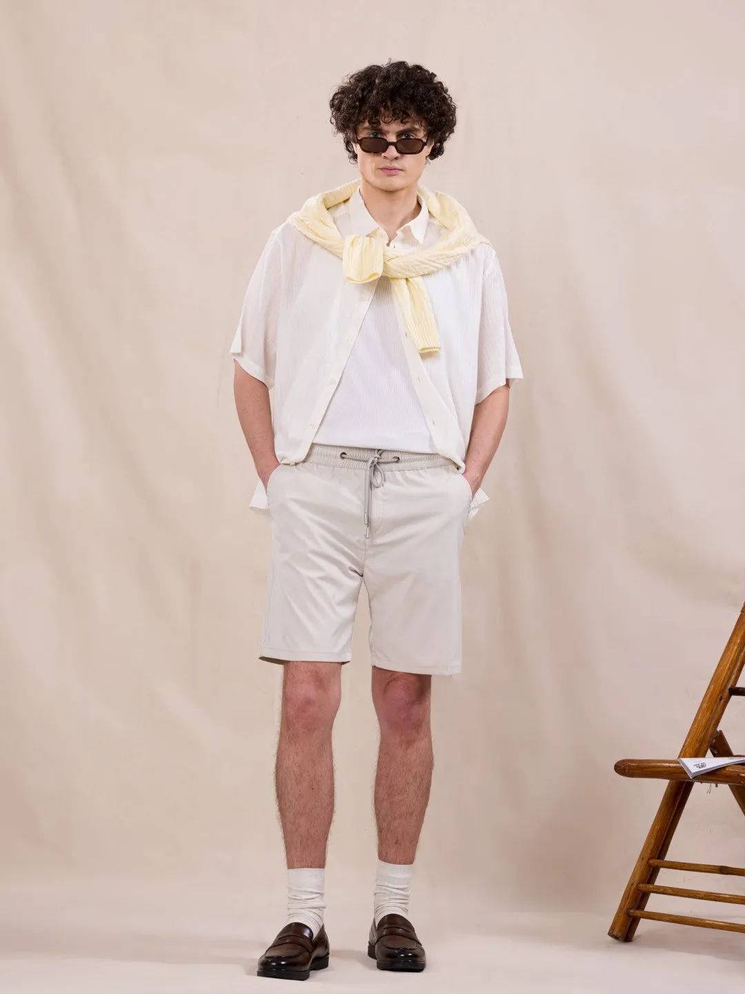 Cream Cotton Stretch Shorts
