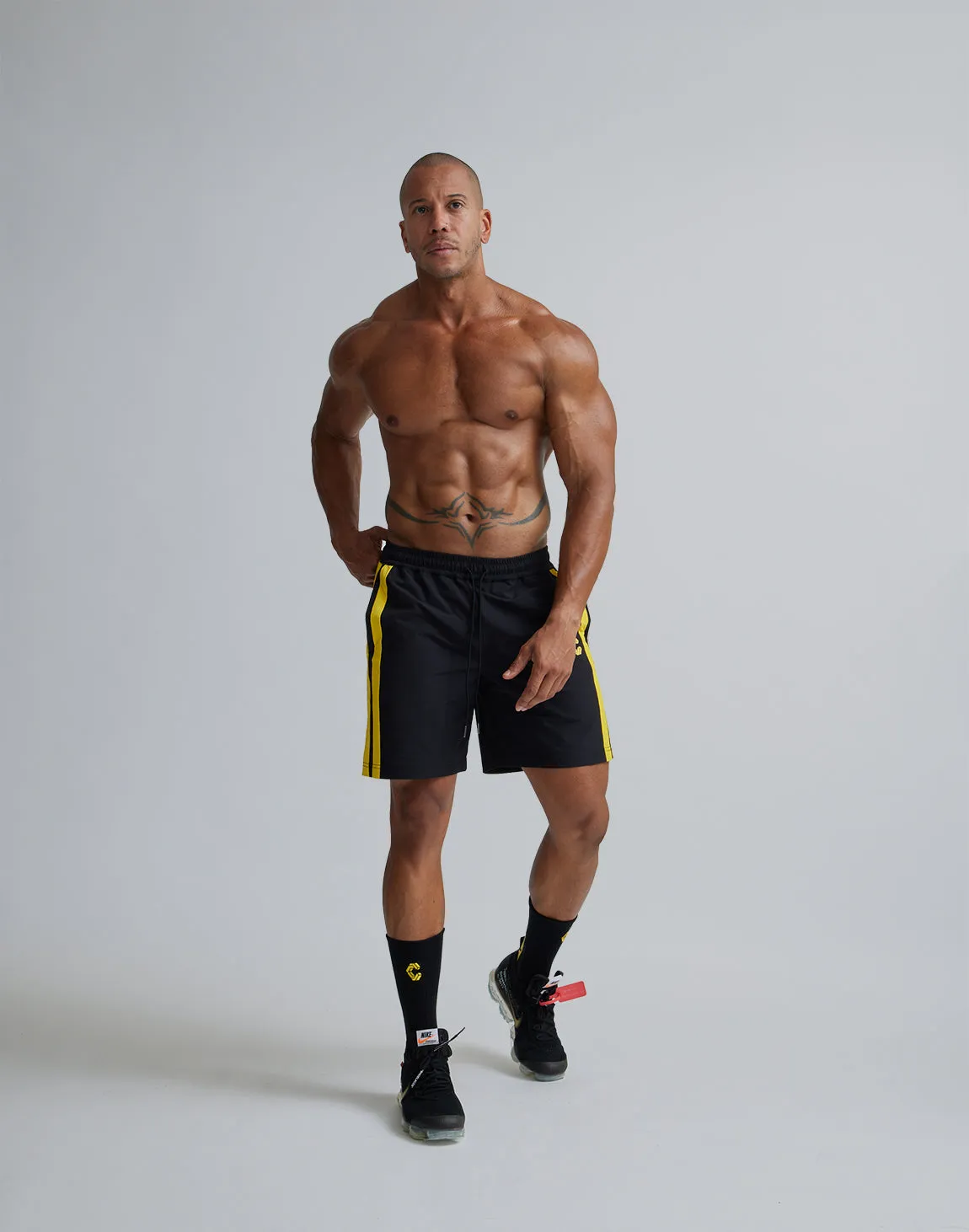 CRONOS 2LINE NYLON STRETCH SHORTS【BLACK×YELLOW】