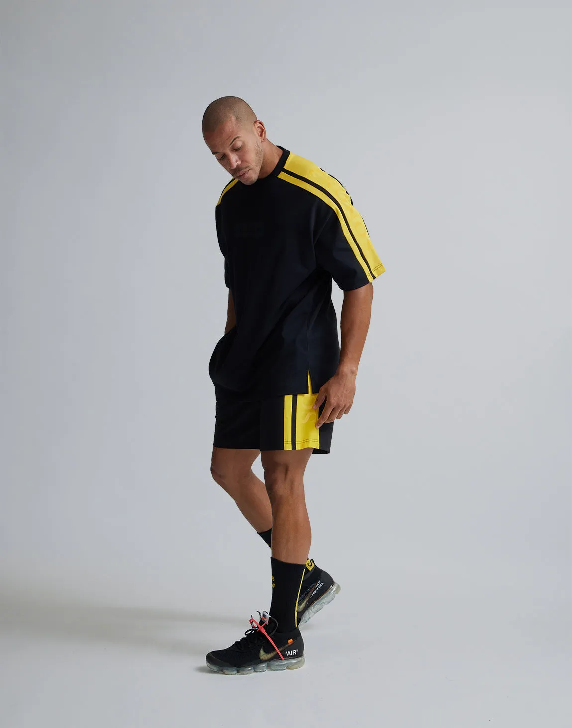 CRONOS 2LINE NYLON STRETCH SHORTS【BLACK×YELLOW】