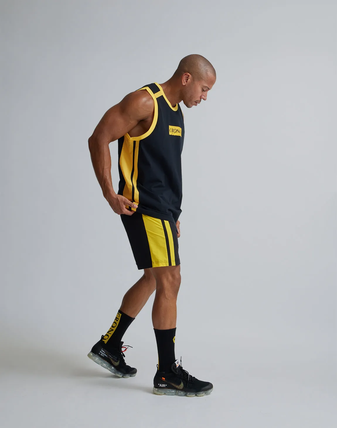 CRONOS 2LINE NYLON STRETCH SHORTS【BLACK×YELLOW】
