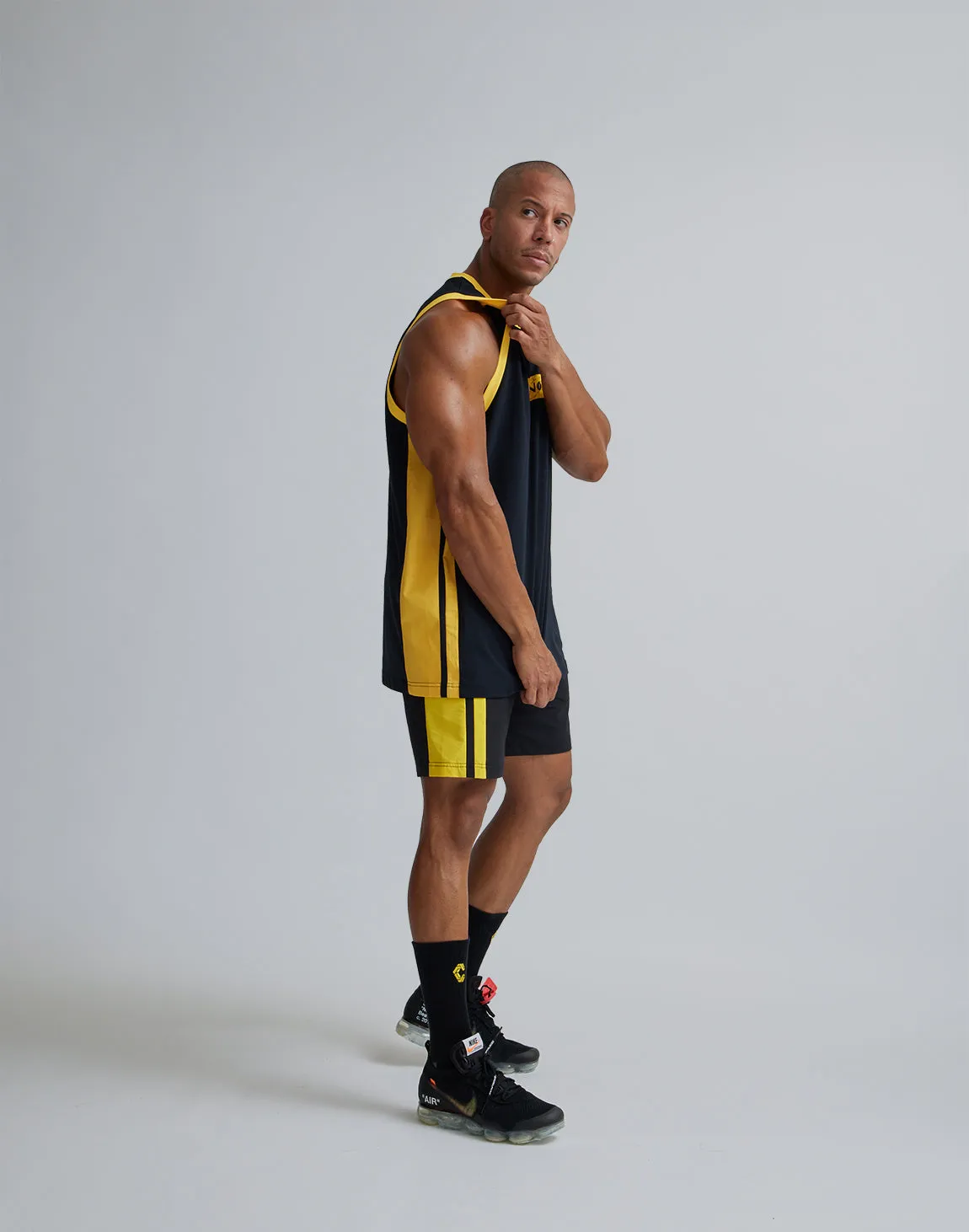 CRONOS 2LINE NYLON STRETCH SHORTS【BLACK×YELLOW】