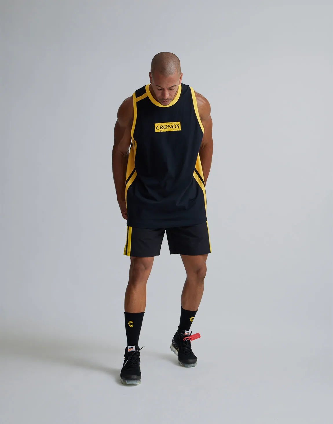CRONOS 2LINE NYLON STRETCH SHORTS【BLACK×YELLOW】