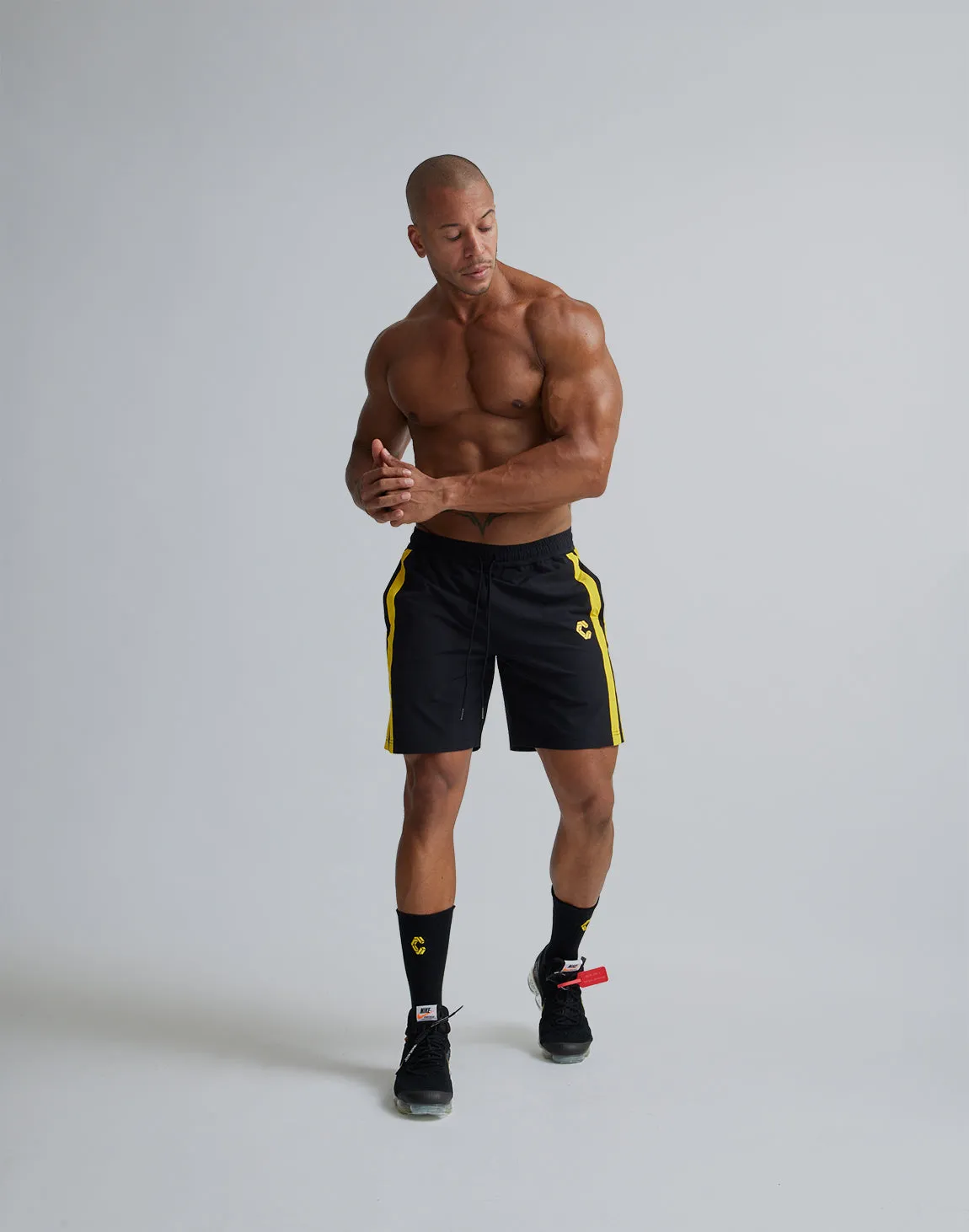 CRONOS 2LINE NYLON STRETCH SHORTS【BLACK×YELLOW】