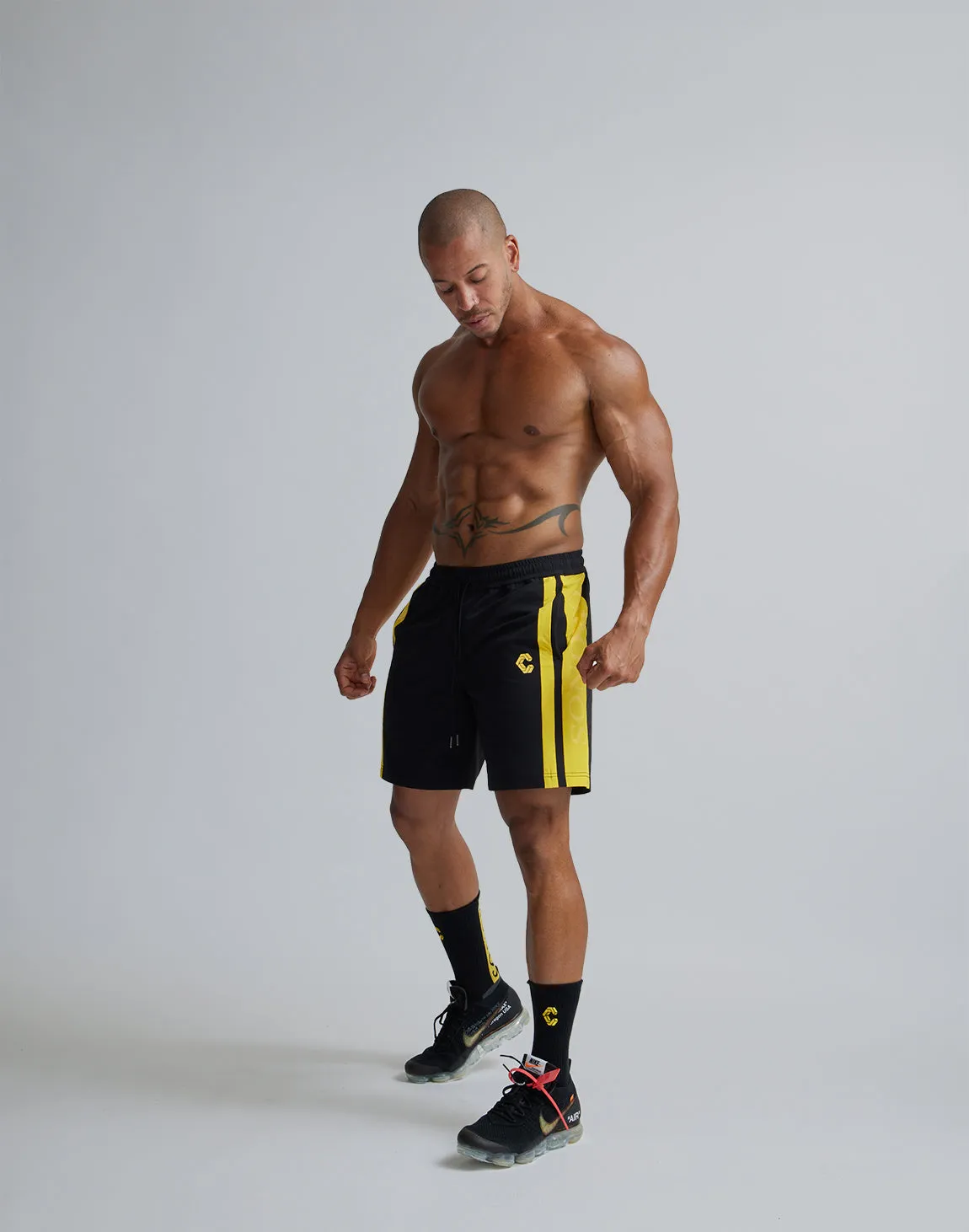 CRONOS 2LINE NYLON STRETCH SHORTS【BLACK×YELLOW】