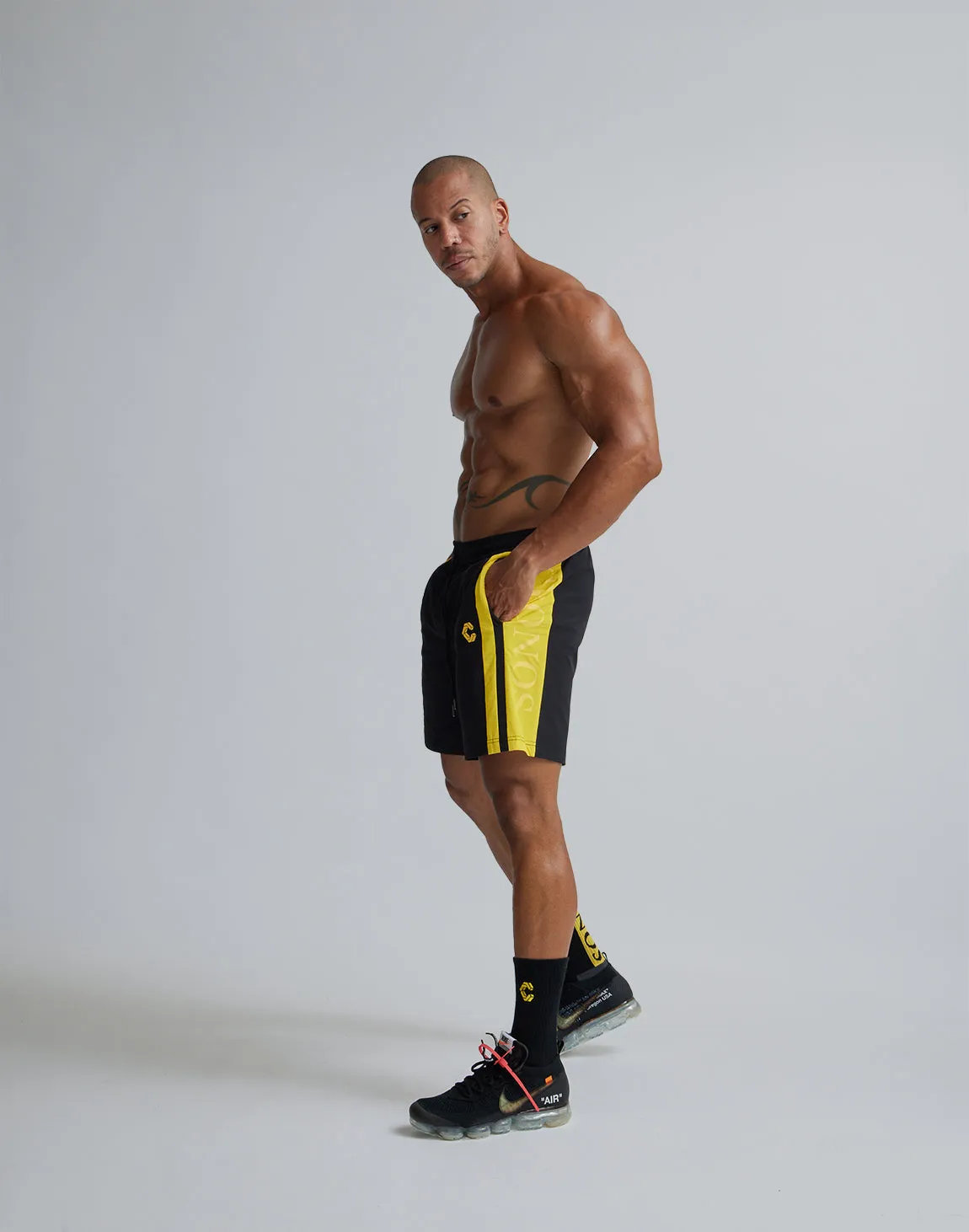 CRONOS 2LINE NYLON STRETCH SHORTS【BLACK×YELLOW】